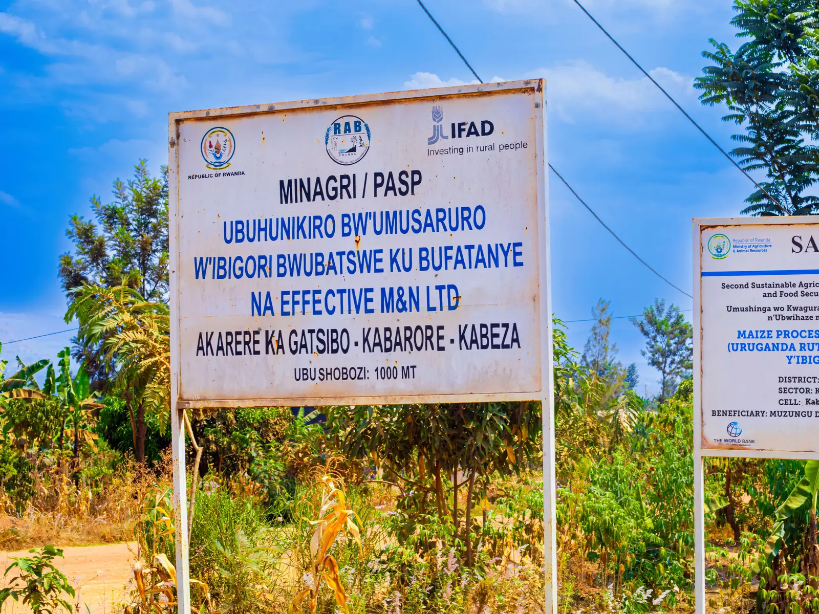 MINAGRI and IFAD supported maize processing plant signboard